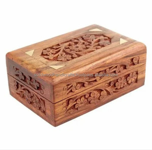 Boîtes en bois sculpté décoratives en palissandre bureau à domicile verrouillage stockage en bois couvercle articulé souvenir boîte en bois sculpté - Product Image 2