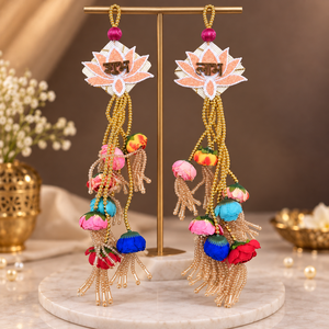 Nouveauté : Décoration murale artisanale écologique en forme de lotus avec perles et fleurs en tissu pour la décoration de la maison à l'occasion du Diwali, 2 pièces, style bohème - Product Image 3