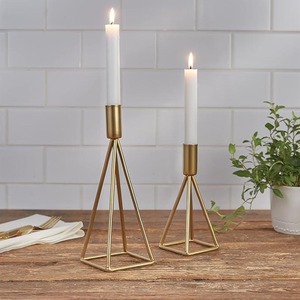 Designer Pyramid Shape Gold Finished Metal Candle Stands Elegant Centerpieces Ideal For <b>Dining</b> <b>Table</b> And Living Room Decor - Product Image 1
