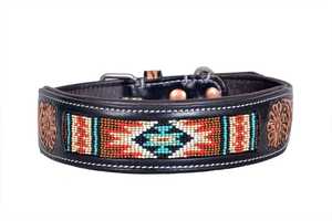 Collier pour chien en cuir occidental avec motif tribal perlé, fermeture à boucle réglable, accessoire pour animaux de compagnie fait à la main, utilisation toutes saisons - Product Image 3