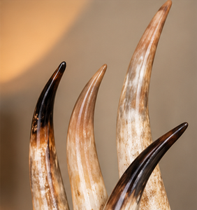 Décoration murale western artisanale en corne de bœuf naturelle polie et rustique, paire de cornes Longhorn montées avec revêtement en cuir et support en bois - Product Image 3