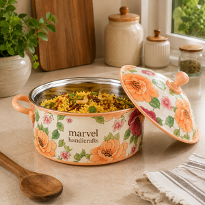 Casserole en acier émaillé floral de qualité supérieure Marvel Handicrafts avec couvercle, pot de service à rétention de chaleur, ustensile de cuisine élégant, cadeau idéal - Product Image 3