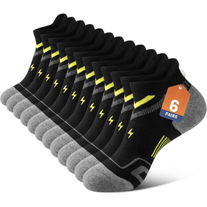 Men's <b>Black</b> Ankle <b>Socks</b> With Yellow Lightning Pattern Breathable Knitted Sports <b>Socks</b> Summer Lightweight Fit 6 Pairs - Product Image 1