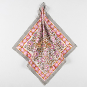 Floral Cotton <b>Bandana</b> For <b>Women</b> Lightweight Sheer Fabric Square Head Scarf With Pink And Gray Pattern - Product Image 6
