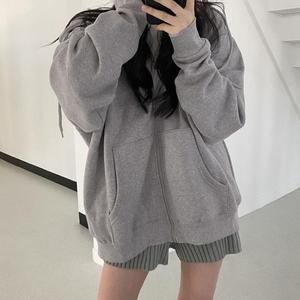 Sweat-shirt à capuche zippé oversize pour femme, color block, épaules tombantes, manches longues, 100 % coton tricoté, hiver, écoresponsable - Product Image 5