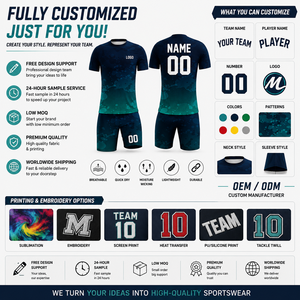 Conjunto de Camiseta y Pantalones Cortos de Fútbol Juvenil Personalizados, Sublimados en Degradado Azul Verde, de Secado Rápido, Ajuste Atlético, Manga Corta, Kit de Equipo OEM - Product Image 3