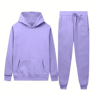 Custom Lavender Purple <b>Tracksuit</b> OEM ODM Pullover Hoodie Jogger Set Unisex Winter Fleece Casual Sportswear Wholesale - Product Image 4