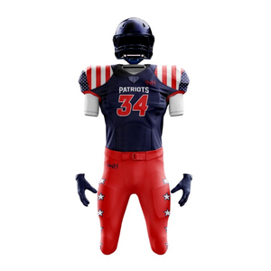 Ensemble de maillots de football américain Patriots pour hommes, uniforme ajusté personnalisé sublimé 100% polyester avec pantalon rouge et motif étoiles - Product Image 5