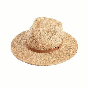 Chapeau de paille Panama Bao fait main, mode printemps-été, avec ruban décoratif, pour l'extérieur, protection solaire jazz - Product Image 5
