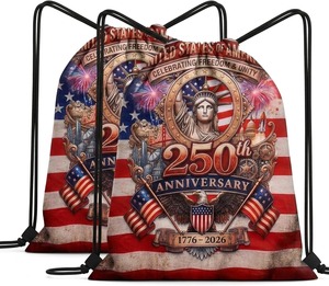 Wholesale Custom American Flag <b>Drawstring</b> <b>Backpack</b> Water Resistant Lightweight Patriotic Cinch Gym Sack For Sports Travel Bulk - Product Image 1