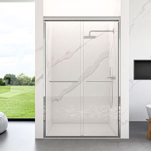 Porta Doccia Scorrevole Doppia Semi-Incassata 44x48x72 Pollici con Sistema Bypass, Vetro Temperato SGCC Spessore 1/4 Pollici (6mm), Finitura Cromata - Product Image 1