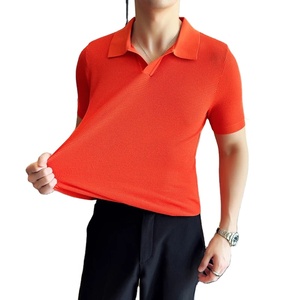 Polo tricoté pour hommes 2024 Nouveau T-shirt léger et respirant de couleur unie avec col décontracté et manches courtes Vêtements de haute qualité pour hommes - Product Image 1