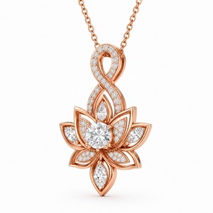 Collar con Colgante Fino de Loto Infinito de Oro Rosa de 18K con Diamante Cultivado en Laboratorio, Marquise Pave, Certificado IGI, Personalizado - Product Image 6