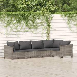 Ensemble de salon de patio en poly rotin gris de 5 pièces avec coussins ensembles de jardin élégants - Product Image 1