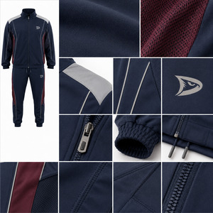 Dravelle Industry Men's Navy Blue <b>Tracksuit</b> Full Zip Jogging Suit Red Accents Side Pockets Breathable <b>Polyester</b> Material 2 1 - Product Image 5