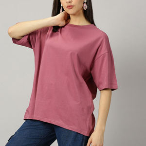 T-shirt en coton rose pour femmes grandes tailles, col rond, manches courtes, coupe ample, couleur unie, jersey décontracté, respirant, toutes saisons - Product Image 6