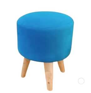 Blue Round Pouf Ottoman Upholstered <b>Stool</b> Wooden Leg Accent <b>Seat</b> for Living Room Bedroom Hotel - Product Image 5