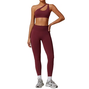 Ensemble pour femmes hauts pantalons nombril taille haute sans couture Leggings soutien-gorge avec rembourré élastique sport ensemble de gymnastique - Product Image 1