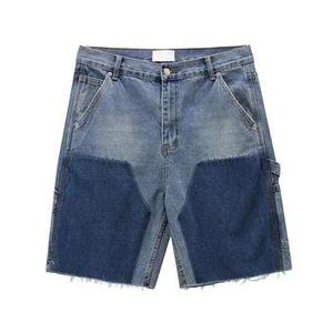 Shorts en jean bleu foncé coupe ample pour homme, personnalisés, neufs, en denim respirant, délavé, de qualité supérieure, en coton, vente en gros - Product Image 1