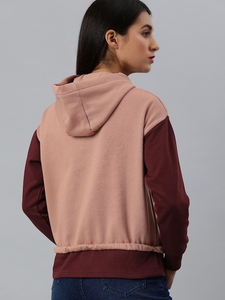 Sudadera con Capucha para Mujer, Diseño Color Block, Mezcla de Algodón, Tejido de Punto, Estilo Casual Otoñal, Logotipo Bordado Frontal, Corte Regular, Manga Larga - Product Image 2