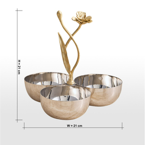 Ensemble de service à trois compartiments de style américain, poli à la main, avec poignée florale dorée, en acier inoxydable, pour noix et snacks, centre de table - Product Image 2