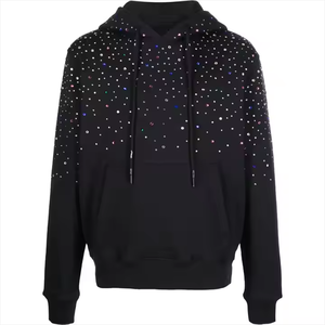 Custom Rhinestone Hoodie <b>for</b> <b>Men</b> & Women – Premium Black Hoodie with Crystal <b>Studs</b> All Over, Streetwear Fashion Pullover, OEM - Product Image 2
