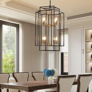 Lampadario a sospensione geometrico moderno da 18 pollici a 8 luci, nero e oro, con struttura in metallo industriale, regolabile, per soggiorno - Product Image 5