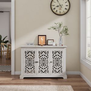 Mobiletto Vintage con 3 Ante Intagliate, Credenza per Cucina, Sala da Pranzo, Soggiorno, Buffet e Consolle - Product Image 1