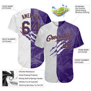 Maillot de baseball personnalisé avec nom d'équipe, impression par sublimation, manches courtes, col en V, 100% polyester, séchage rapide, respirant, unisexe - Product Image 2