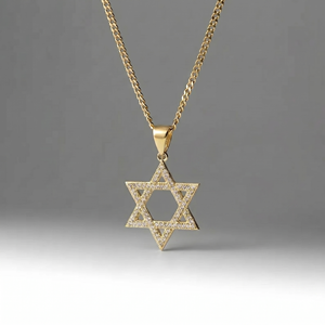 จี้ดาวประดับเพชรโมอิสซาไนต์ทองคำขาว 14K พร้อมสร้อยคอประดับเพชรทรงหกเหลี่ยม เหมาะสำหรับเป็นของขวัญในงานแต่งงานหรืองานเลี้ยง - Product Image 1