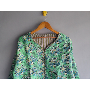 Veste matelassée en coton patchwork floral pour femme, col en V, cardigan rembourré, respirant, vêtement d'extérieur décontracté, cadeau pour elle - Product Image 2