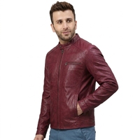 Blouson d'hiver pour homme en cuir véritable, imperméable, léger, avec fermeture éclair, couleur unie, style streetwear et motard, col montant, design personnalisé