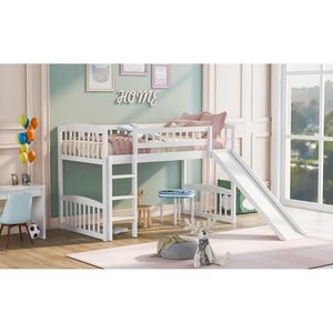 Letto a soppalco bianco singolo con scivolo e scaletta per bambini, prima noto come LT000504AAK - Product Image 3