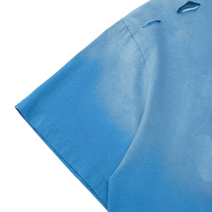 T-shirt pour homme à col rond bleu surdimensionné à manches courtes, couleur unie, décontracté, tricoté, 100% coton jersey, coupe régulière, longueur normale, respirant - Product Image 2