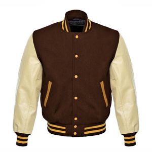 Multi Designs Wholesale <b>Brown</b> Varsity Letterman Jackets Baseball Custom Bomber Varsity Jacket <b>Wool</b> Body Sleeves in Leather - Product Image 3