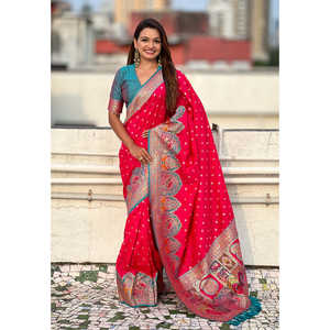 Sari en soie Darbari rose tissé avec des fils Zari, vêtements indiens et pakistanais avec une touche élégante de pashmina, tissages d'élite 700g - Product Image 6