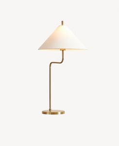 Modern Brass Finish <b>Table</b> <b>Lamp</b> Cone Fabric Shade LED Bedside Desk Light for Living Room <b>Study</b> - Product Image 2
