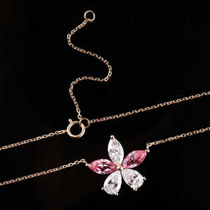 Collar con Colgante de Diamante en Forma de Flor Marquise, Plata de Ley, Claridad VVS VS, Diamante Cultivado en Laboratorio, Calidad IGI, Cadena de Regalo, Joyería - Product Image 1