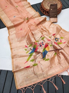 Sari en coton Muga avec tissage de motifs floraux et de paons, tenue traditionnelle indienne pour mariage, pour femmes - Product Image 2