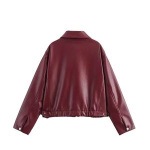 Chaqueta corta de piel sintética holgada Vintage de gran tamaño para mujer con cinturón, ropa de calle con cremallera para mujer, abrigo Retro para motociclista, prendas de vestir - Product Image 4