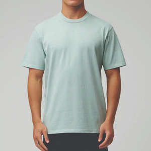 T-shirt en coton à manches courtes pour homme, bleu clair, coupe classique, col rond, décontracté, couleur unie, jersey tricoté, design simple - Product Image 1