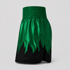 Pantalones Cortos de Boxeo de Satén Verde con Borde Flameado para Mujer, Ropa de Artes Marciales, Corte Regular, Talla Adulto, Precio al por Mayor, Diseño Personalizado OEM - Product Image 6