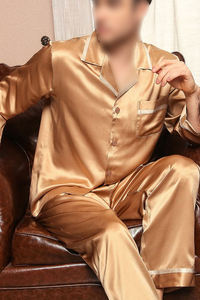 Chemises de nuit en soie pour hommes, col rabattu, chemise de nuit en satin, chemise boutonnée à manches longues pour homme, chemise de nuit en satin de soie pour garçons - Product Image 4