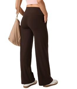 Pantalones de Mujer de Cintura Alta, Pierna Ancha, Corte Holgado, Color Sólido, Algodón y Spandex, Casuales, Largos, Cintura Elástica, Transpirables, para Verano - Product Image 5