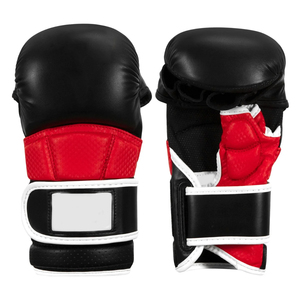 Guantes de MMA de Cuero Negro y Rojo Personalizados al Por Mayor, Guantes de Sparring con Palma Abierta, Equipo de Entrenamiento de Artes Marciales Mixtas - Product Image 1