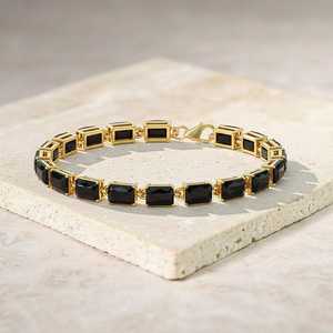 Pulsera de Lujo Vintage de Ónix Negro Natural, Plata de Ley 925, Hecha a Mano, Diseño Único y Elegante, Cadena Tipo Tenis, Regalo de Joyería para Mujer - Product Image 1