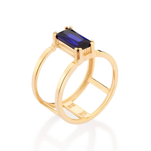 Bague de fiançailles moderne en or 10K avec saphir taille émeraude et serti à griffes pour femme, pierre de naissance de septembre - Product Image 2
