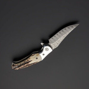 Cuchillo Plegable de Acero de Damasco con Hoja de Punta Caída y Mango con Perilla, Cuchillo de Caza de 0.7mm de Grosor - Product Image 2