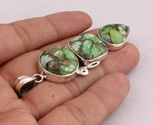 Pendentif en cuivre vert naturel, argent sterling 925, émeraude verte, bijoux en argent faits à la main, vente en gros, vintage, anniversaire - Product Image 2