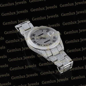 Luxury Wear Fully Iced Out D VVS Moissanite Diamond Roman Dial Auto Date Full White Pass Diamond Tester Stainless Steel <b>Watch</b> - Product Image 4